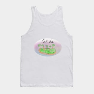 Cat Ba watercolor Island travel, beach, sea and palm trees. Holidays and vacation, summer and relaxation Tank Top